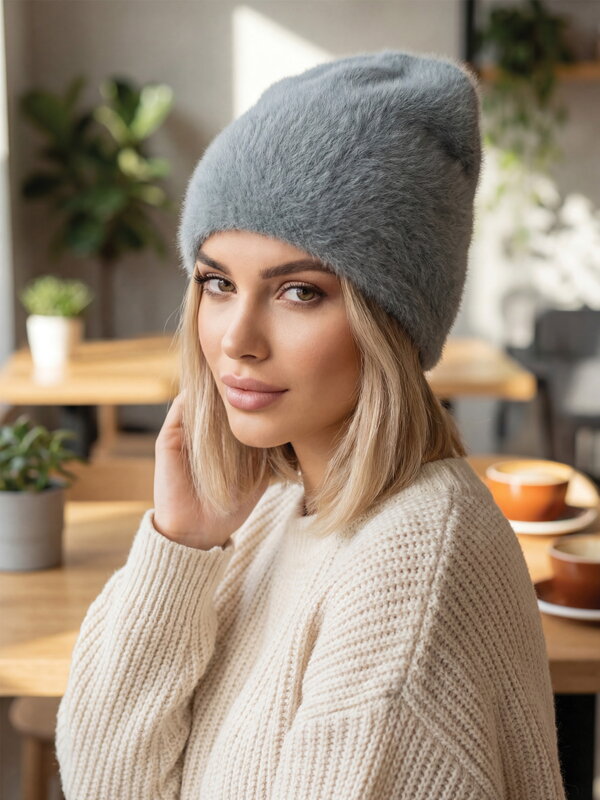 Damen-Alpaka-Mütze in Grau