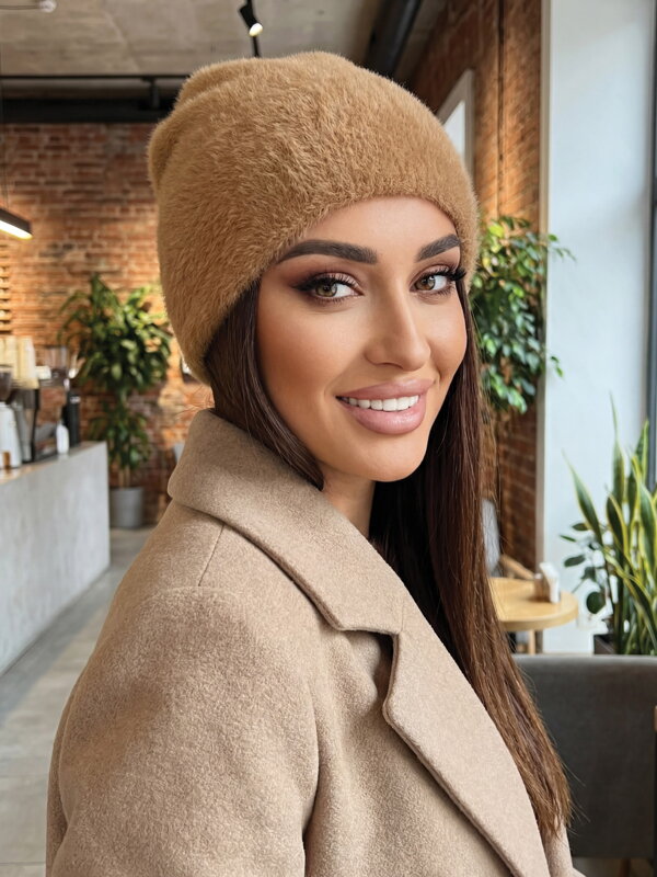 Damen Alpaka Mütze in Braun