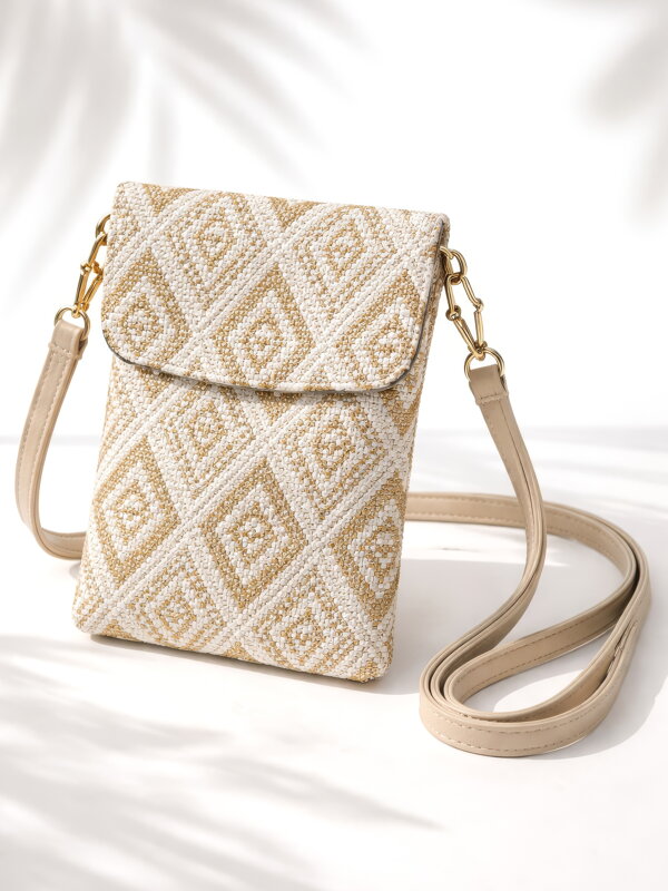 Dámska mini kabelka so zlatým geometrickým vzorom