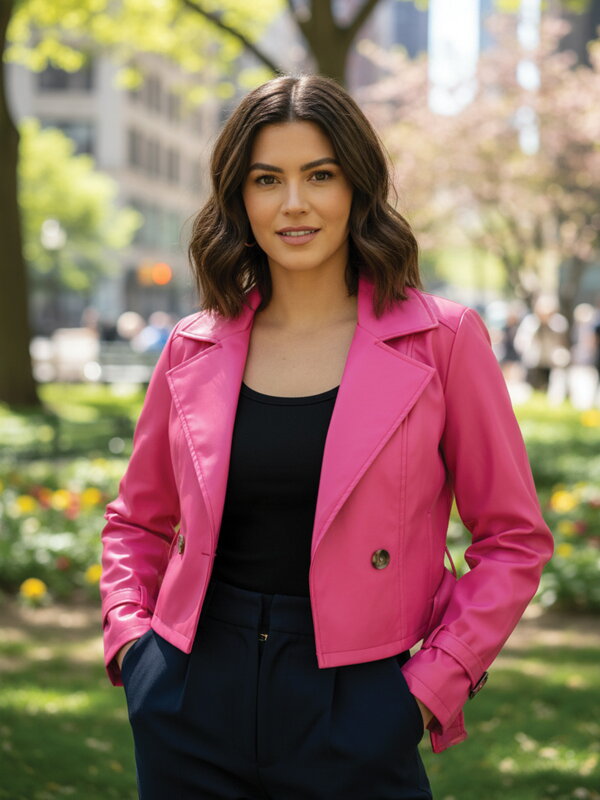 Damen Croptop Kunstlederjacke rosa