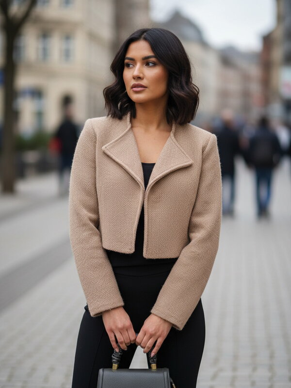 Brauner Croptop-Mantel für Damen