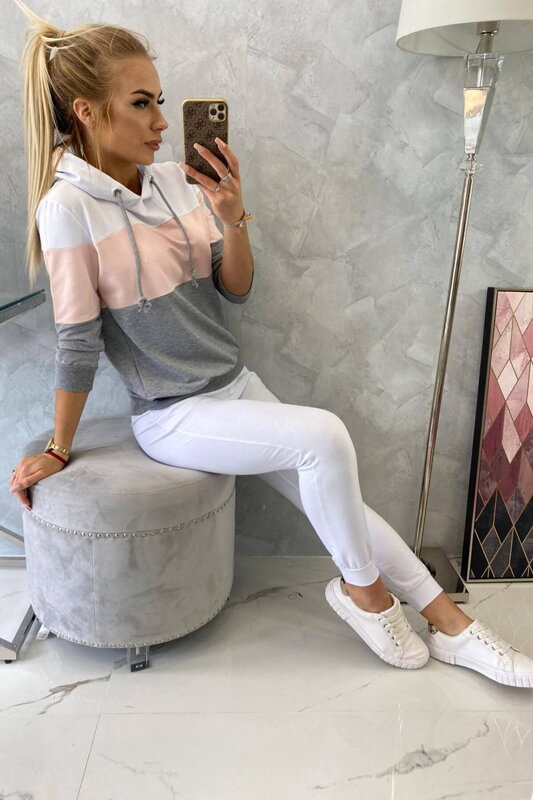 Damen Trainingsanzug mit Streifen 8877 weiß+rosa+grau