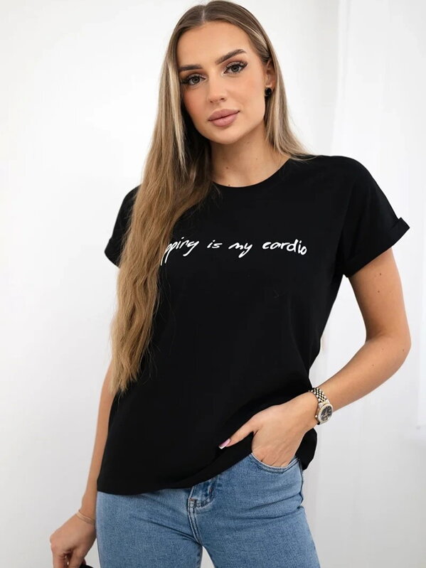 Damen-T-Shirt mit der Aufschrift schwarz Damen-T-Shirt mit der Aufschrift schwarz