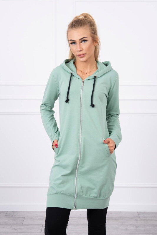 Langer Damen Sweatjacke mit Kaputze 8924 grün Langer Damen Sweatjacke mit Kaputze 8924 grün