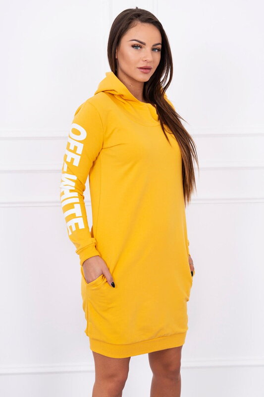 Damen Sport-Sweatshirt Kleid 62072 OFF WHITE senf Damen Sport-Sweatshirt Kleid 62072 OFF WHITE senf