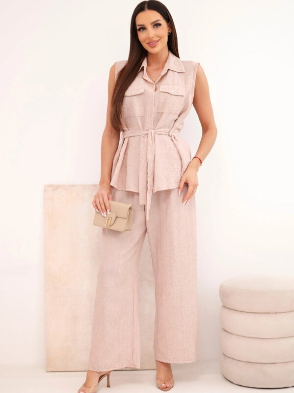 Dámsky komplet so širokými IT125 nohavicami pudrová 