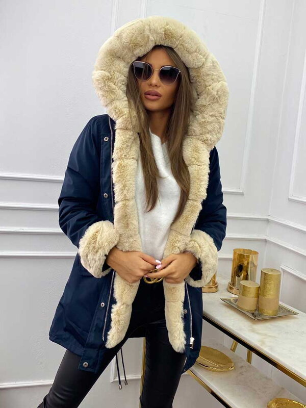 Damen Winterparka mit Kapuze und Fell MSF21-01 blau Damen Winterparka mit Kapuze und Fell MSF21-01 blau