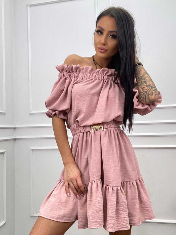 Stylisches Kleid mit Gürtel in Puderrosa