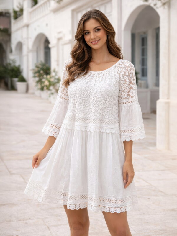 Biele letné čipkované šaty 