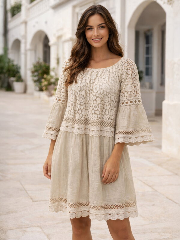 Dámske béžové čipkované šaty 