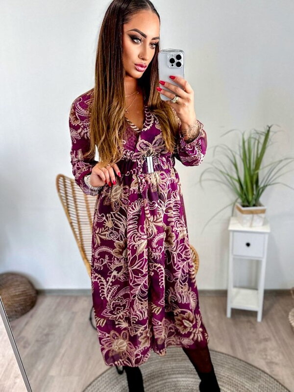Midi Kleid mit Gürtel lila