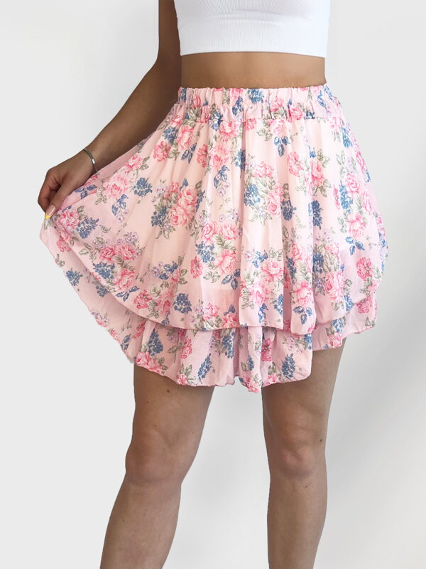 Damen Mini-Rock rosa mit Blumen