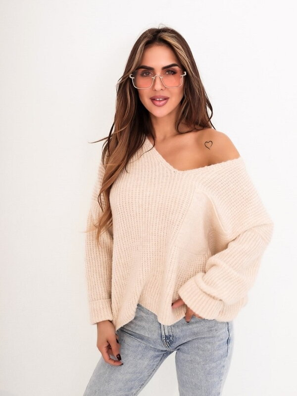 Sweatshirt mit Ausschnitt SW209-24 creme