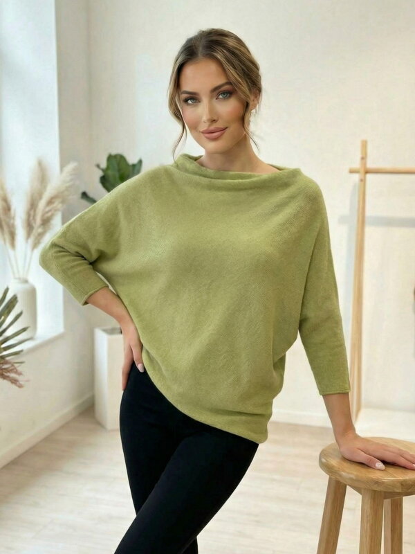Limetkový asymetrický dámsky sveter