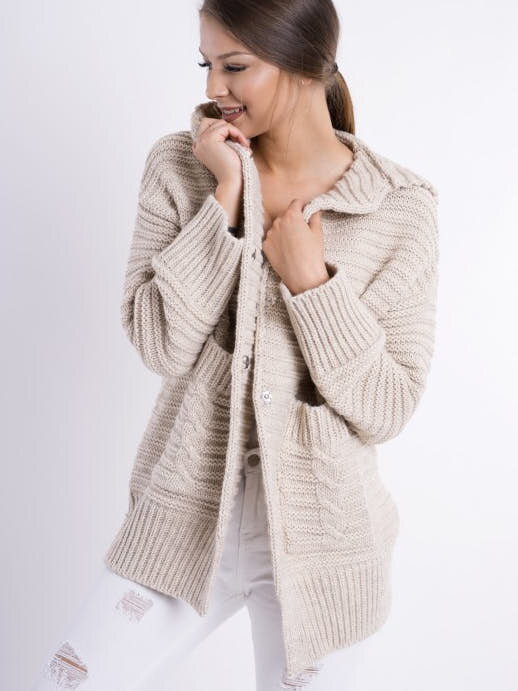 OVERSIZE Damen Strickjacke mit Druckknöpfe CALVIN beige OVERSIZE Damen Strickjacke mit Druckknöpfe CALVIN beige