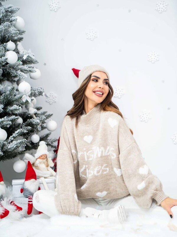 Wygodny damski sweter SW194-23 beżowy KISSES