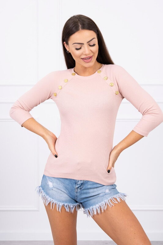 Damen T-Shirt mit dekorativen Knöpfen 5197 rosa Damen T-Shirt mit dekorativen Knöpfen 5197 rosa