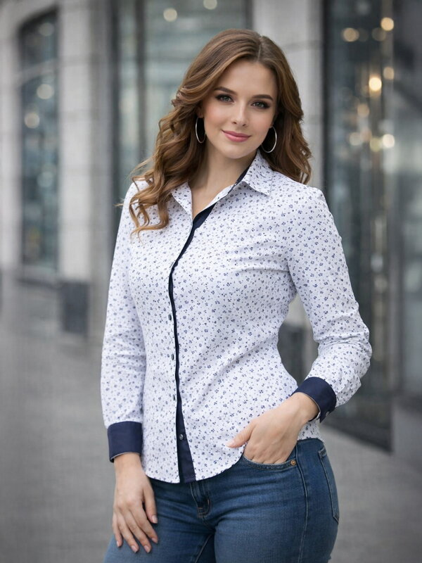 VERSABE Weißes, gemustertes Damenhemd Slim Fit VS-DK1869