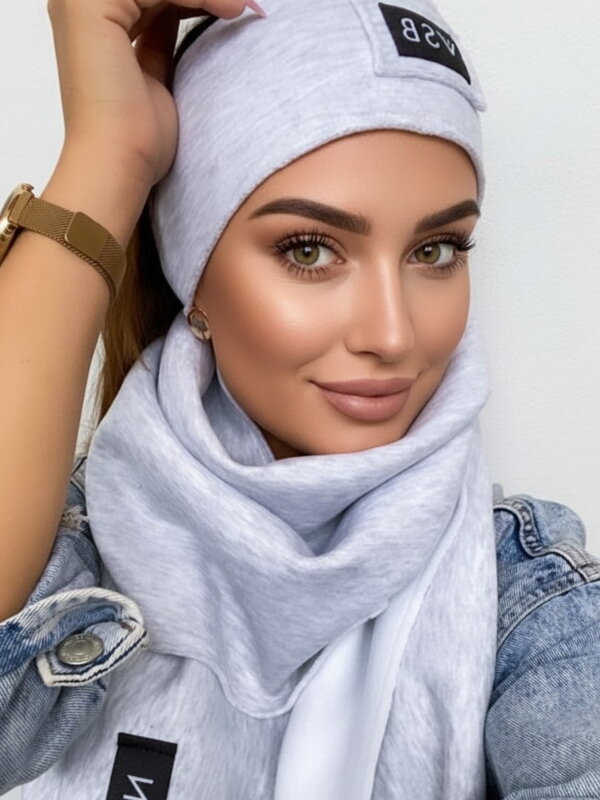 Damen VSB Set Schal + Stirnband grau 