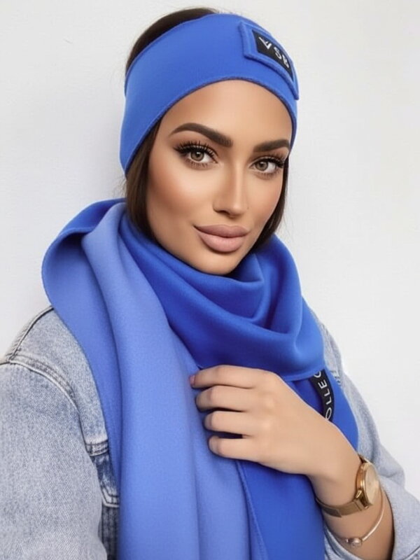 Luxuriöses VSB Trainingsanzug-Set Schal + Stirnband blau