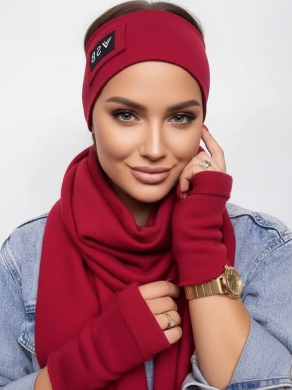 VSB Sweatshirt-Set Schal + Stirnband + Handschuhe Bordeaux