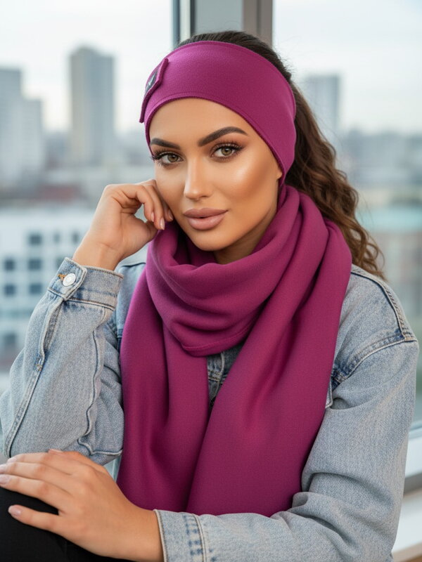 Luxuriöses VSB Sweat-Set Schal + Stirnband Pflaume