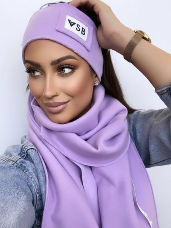 Luxuriöses Trainingsanzug VSB Set Schal + Stirnband lila