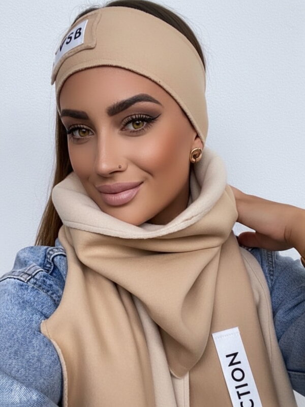  VSB Set für Damen Schal+Stirnband beige