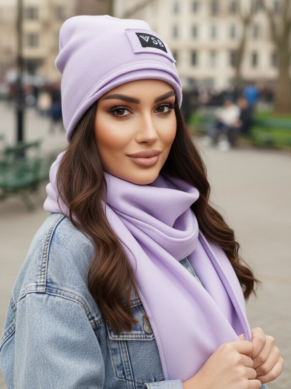 Luxuriöses VSB Sweat-Set Schal + Mütze, Lila