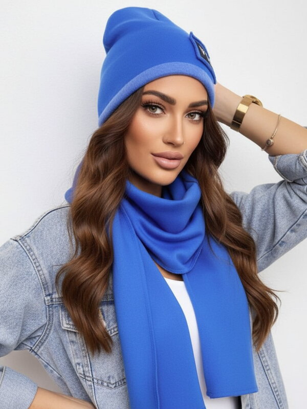 Luxuriöses VSB Sweatstoff-Set Schal + Mütze blau