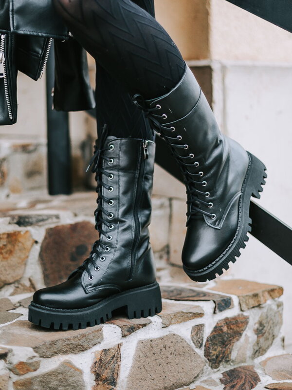 Damen Schnürstiefel aus Echtleder B-02 schwarz Damen Schnürstiefel aus Echtleder B-02 schwarz