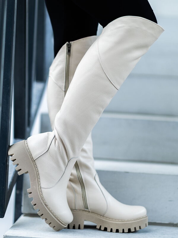 GRASSO KOT Hohe Stiefel aus echtem Leder, Creme GRASSO KOT Hohe Stiefel aus echtem Leder, Creme