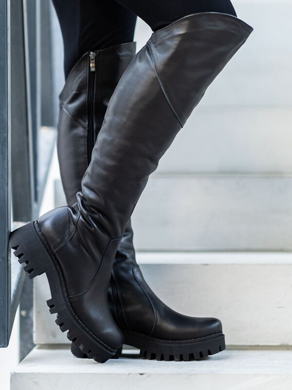 Hohe schwarze Stiefel aus echtem Leder GRASSO KOT schwarz