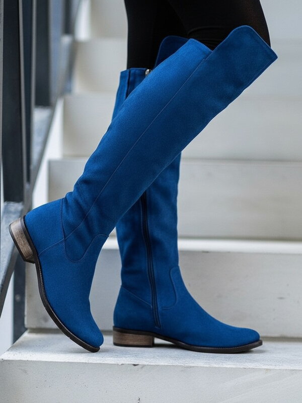 Damen Lederstiefel über den Knien Ema 040 blau