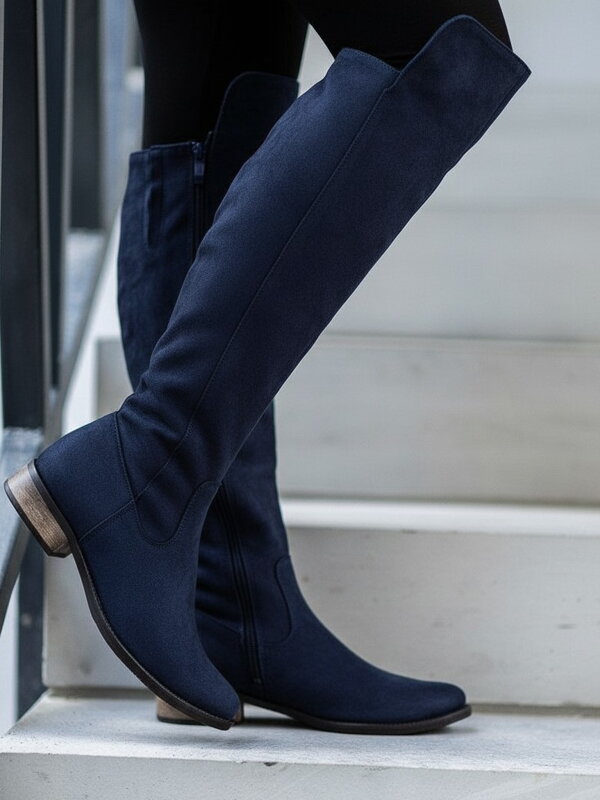 Damen Lederstiefel über den Knien Ema 040 dunkelblau