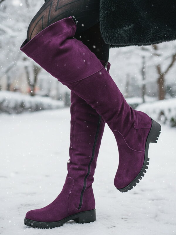 Damen Lederstiefel über den Knien BARSA violett matt