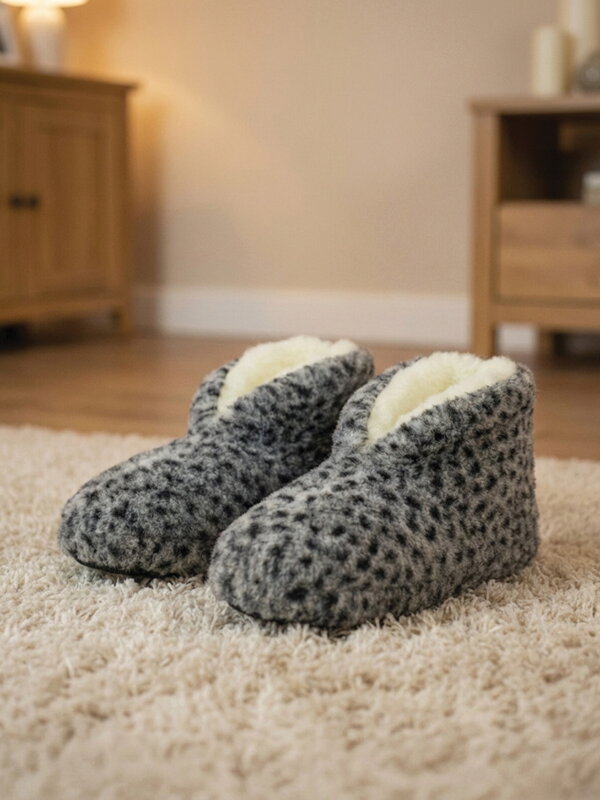 Warme Pantoffeln Modell 94 aus Schafwolle mit Punkte