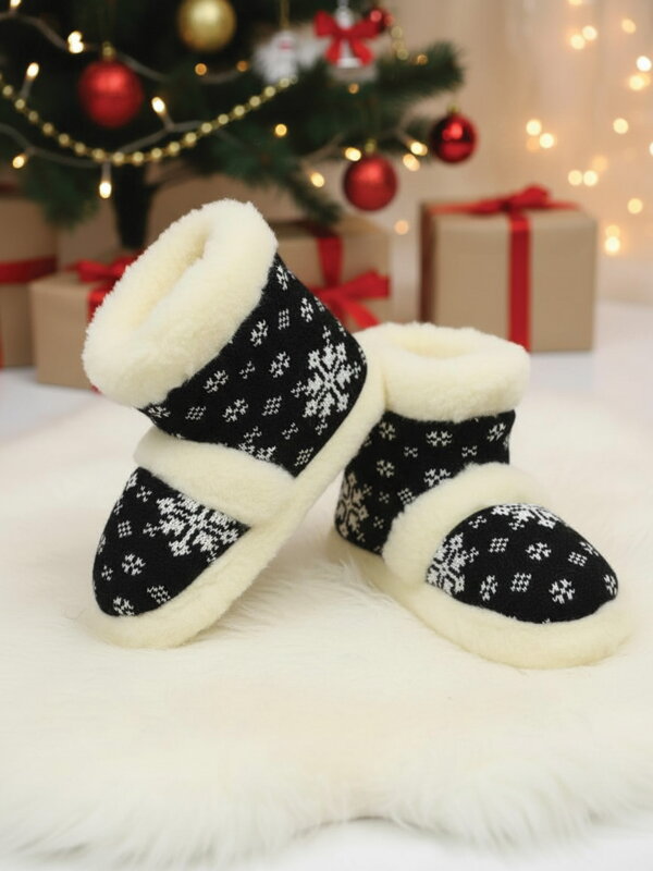 Warme Pantoffeln Modell 47 aus Schafwolle schwarz