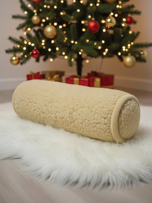 Kissen unter dem Kopf in Form eines Zylinders aus Schafwolle