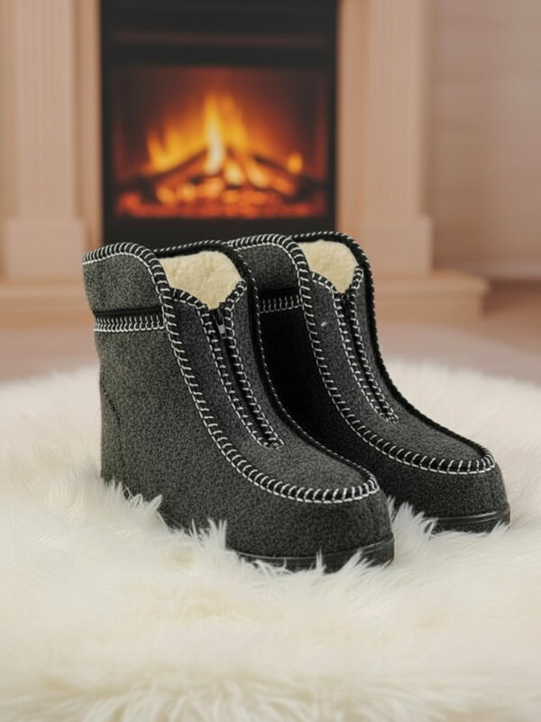Warme Pantoffeln aus Schafwolle Modell 92 mit Reißverschluss